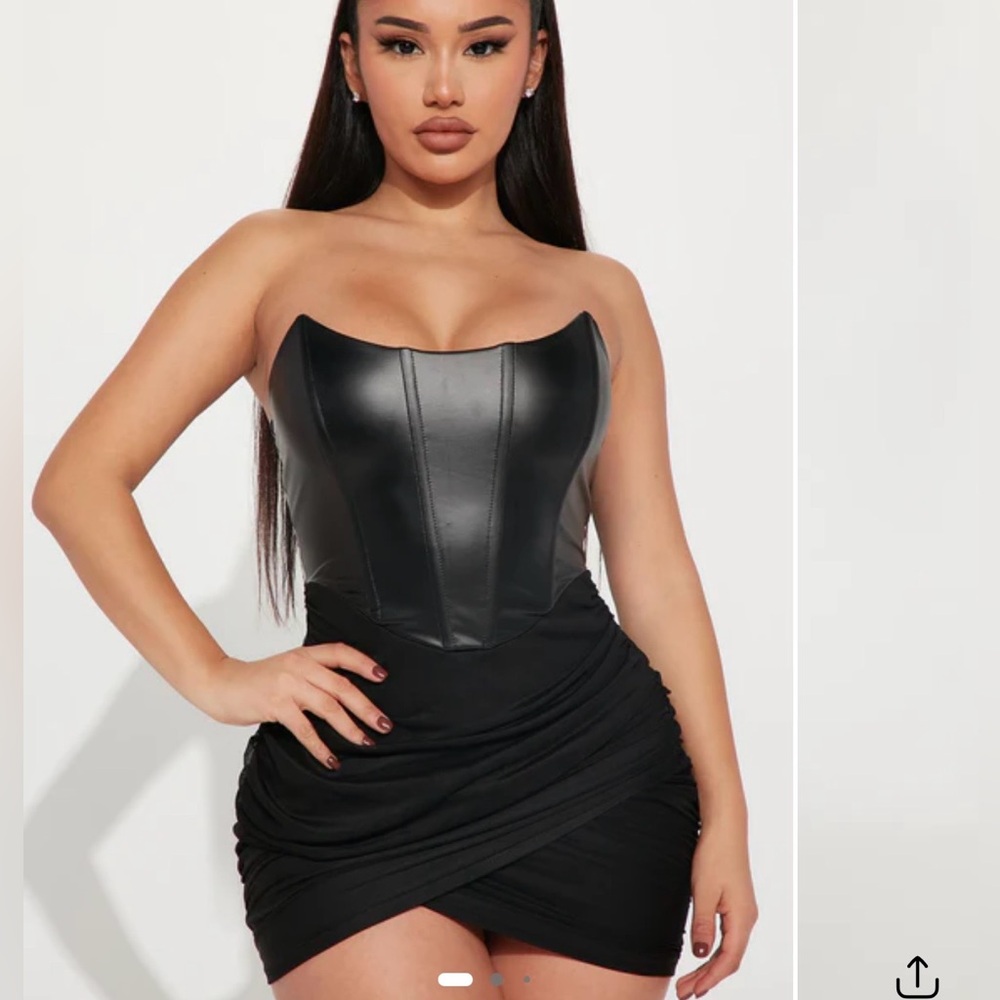 Black Faux Leather Corset Mini Dress